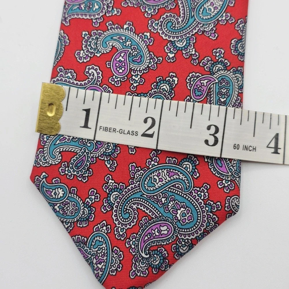 Hathaway‎ Tie Necktie Mens One Size Red Paisley 100% Silk Slim Skinny USA Made
